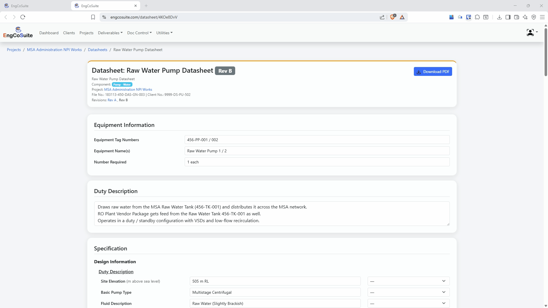 Datasheets screenshot